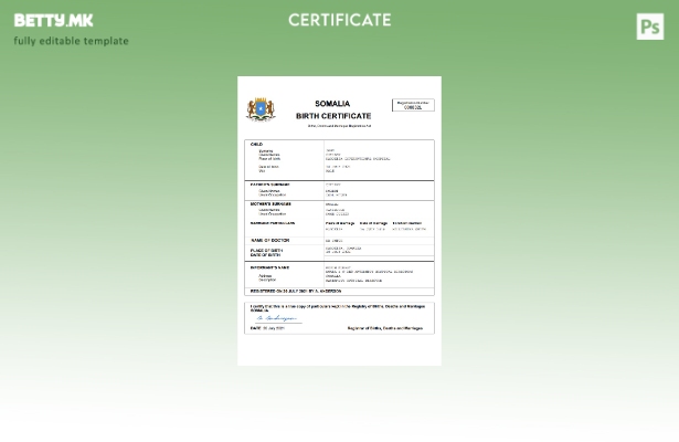 модерен стил Сомалија извод од матична книга на родени Шаблон за Word и PDF